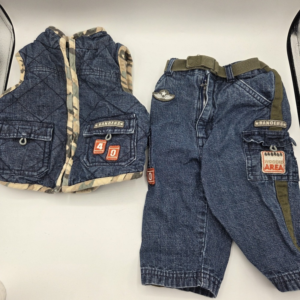 First Impressions Denim Ranger Vest And Cargo Jeans Baby Size 3-6 Mos